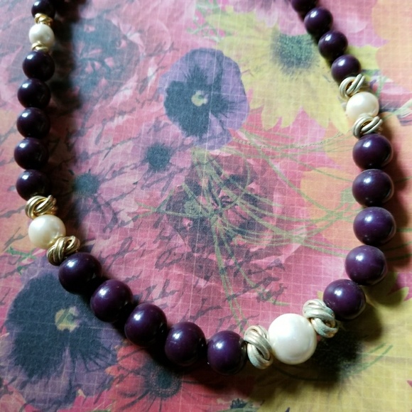 Vintage Jewelry - Vintage necklace dark plum purple bead necklace faux pearls
